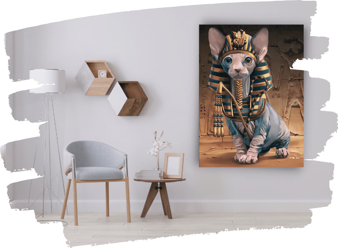 Peinture de chat égyptien dans un salon