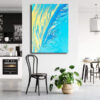 Tableau Abstrait Bleu Jaune au mur
