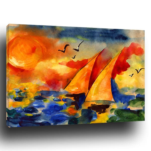 Tableau abstrait sur toile Peinture colorée de bateau à voile