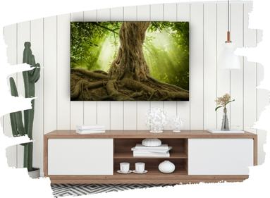Tableau arbre bois dans un salon