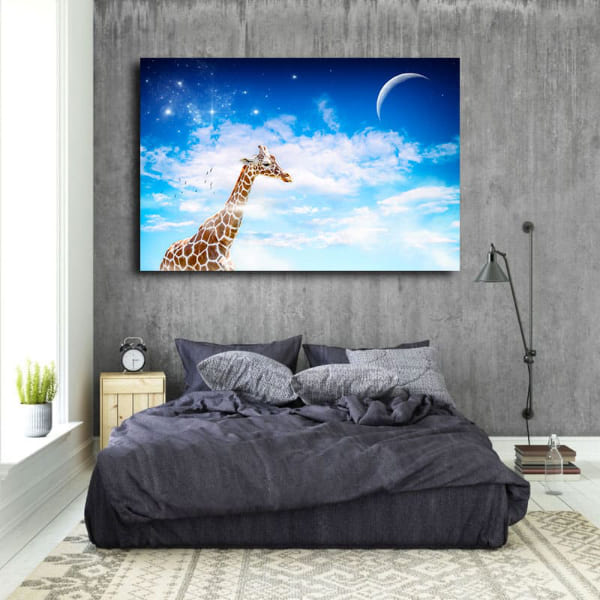Tableau Girafe Lune au mur