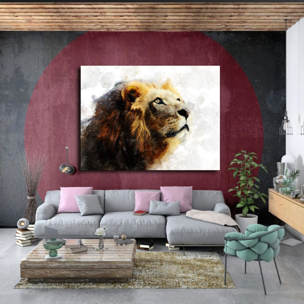 Tableau Lion Abstrait au mur