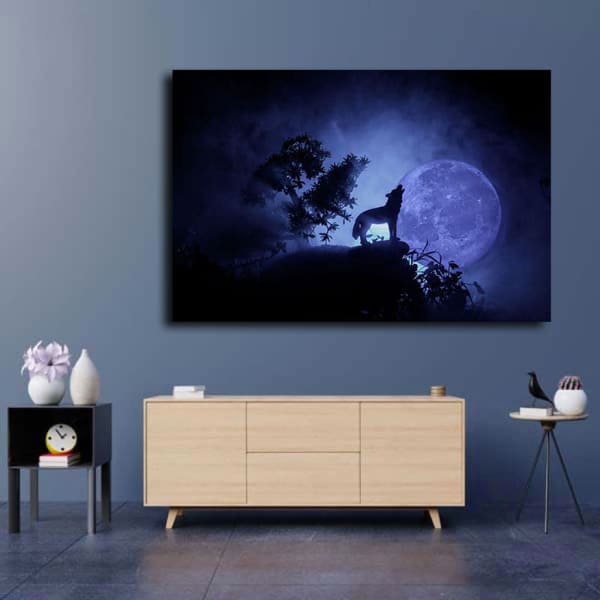 Tableau Loup Hurlant À La Lune au mur