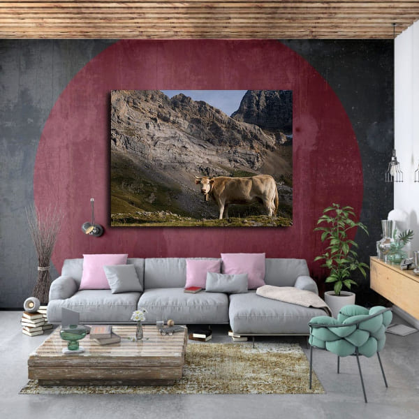 Tableau Montagne Vache au mur