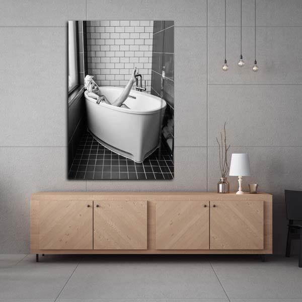 Tableau bois Salle de bain - rétro - 25 x 20 cm