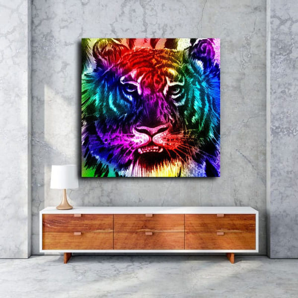 Tableau Tigre Multicolore au mur