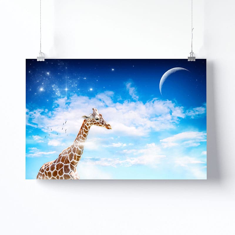Tableau Girafe Lune Version Affiche Photo Imprimée