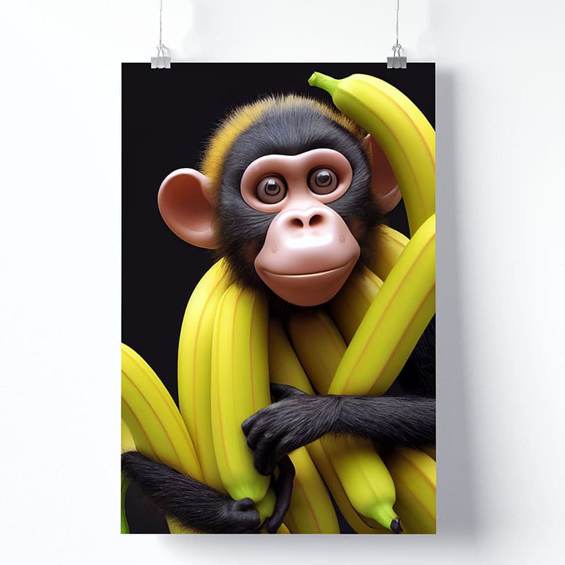 Tableau Singe Banane Version Affiche Photo Imprimée