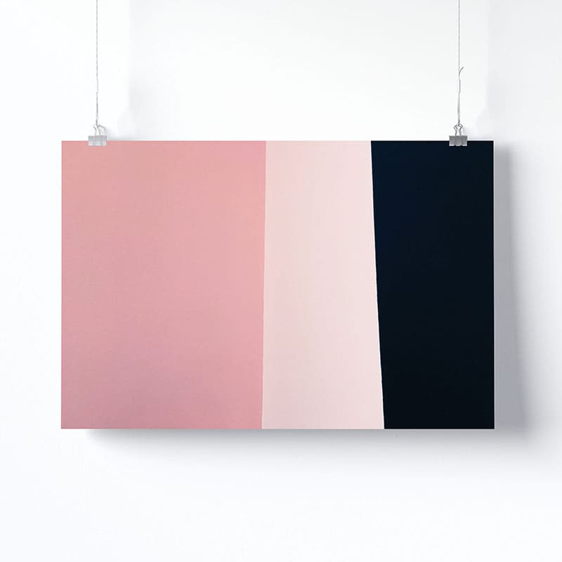 Tableau au format carré abstrait triangle rose noir fluo