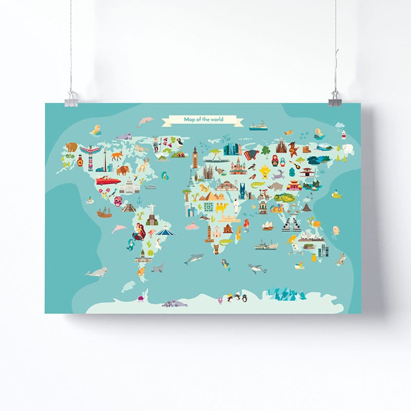 Affiche toile decoration pour chambre d'enfant carte du monde