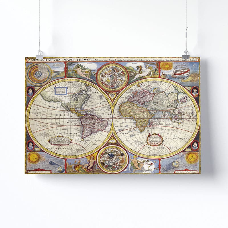 Tableau Carte du Monde Vintage (Taille: XL, Support: Avec Châssis)