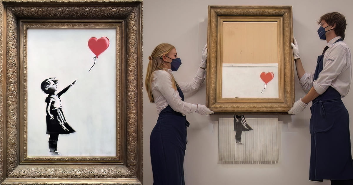 "La Petite Fille Au Ballon" de Banksy, avant et après sa destruction
