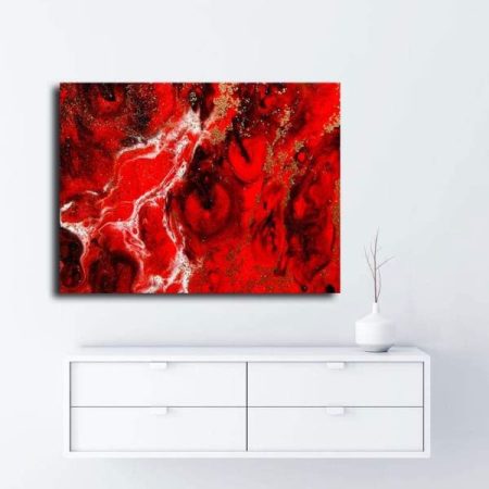 Tableau Abstrait Contemporain Rouge au mur