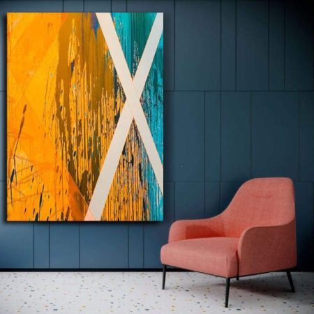 Tableau Abstrait Couleur Orange au mur