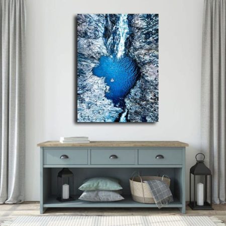 Tableau Abstrait Gris Et Bleu au mur