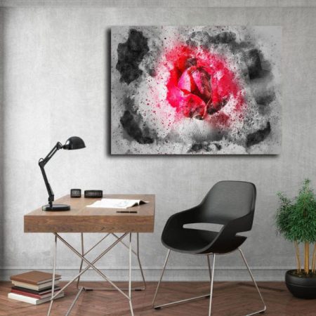 Tableau Abstrait Gris Et Fuchsia au mur