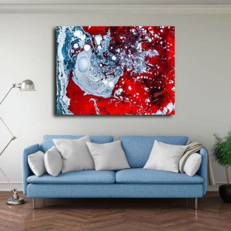 Tableau Abstrait Gris Rouge au mur