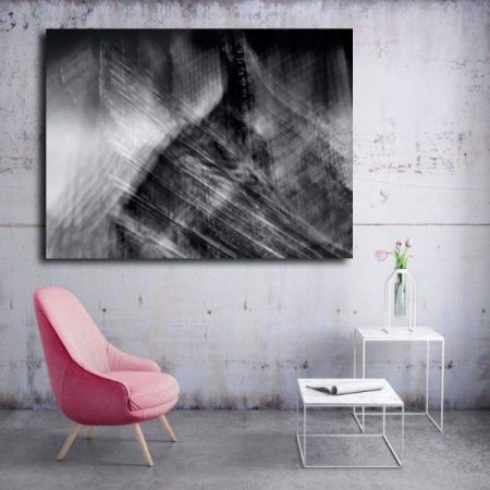 Tableau Abstrait Moderne Gris Noir au mur