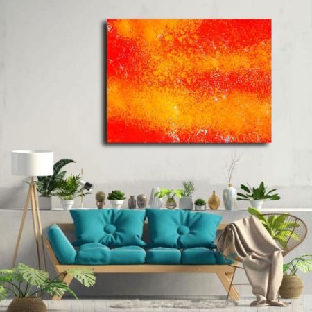 Tableau Abstrait Orange Et Jaune au mur