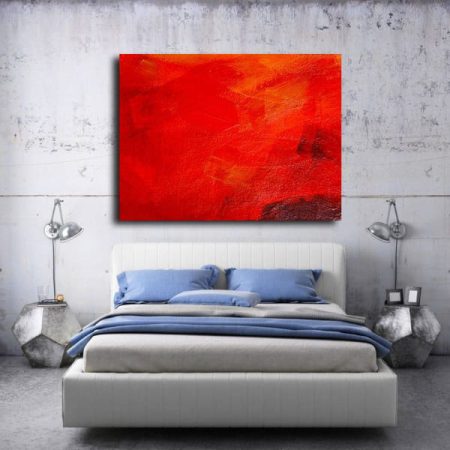 Tableau Abstrait Rectangulaire Pour Salon Dominante Rouge au mur