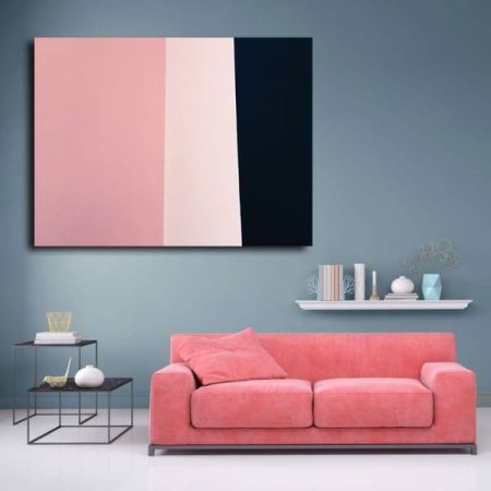 Tableau Abstrait Rose Et Noir au mur