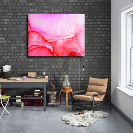 Tableau Abstrait Rose Pâle au mur