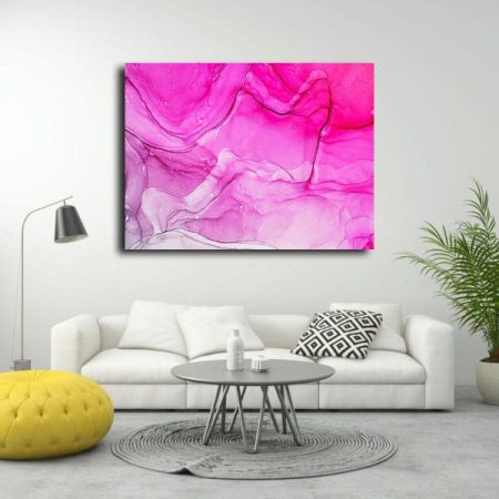 Tableau Abstrait Rose Poudré au mur