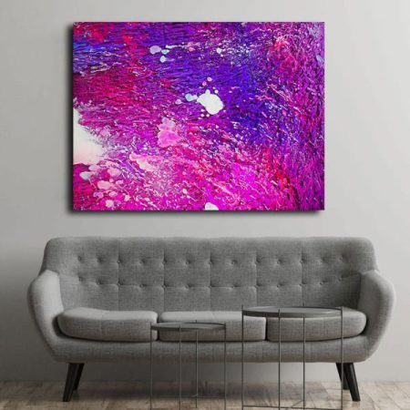 Tableau Abstrait Rose Rouge Violet au mur