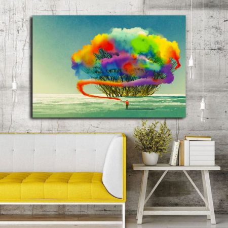 Tableau Arbre Multicolore au mur