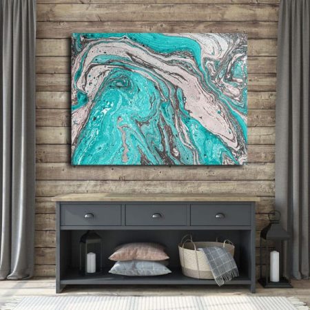 Tableau Bleu Turquoise Et Gris au mur