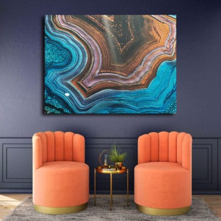 Tableau Bleu Turquoise Marron au mur