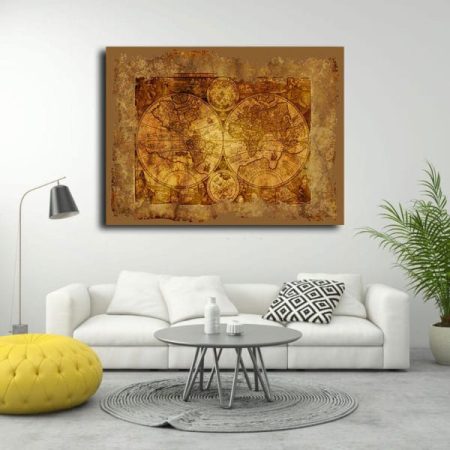 Tableau Carte Du Monde Ancienne au mur