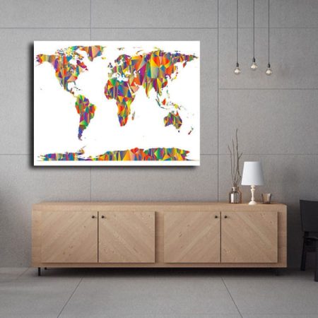 Tableau Carte Du Monde Colorée Sur Fond Blanc au mur