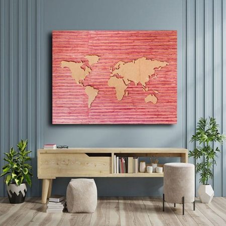 Tableau Carte Du Monde Rose Gold au mur