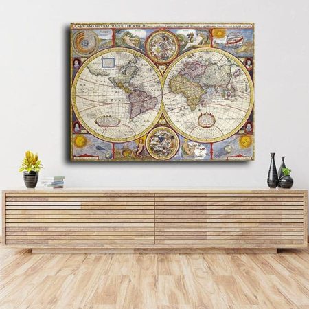 Tableau Carte Du Monde vintage au mur