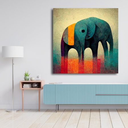 Tableau Éléphant Abstrait au mur