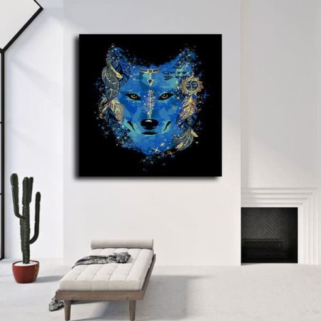 Tableau Loup Bleu au mur