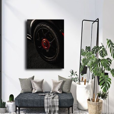 Tableau Noir Et Blanc Avec Touche De Rouge au mur