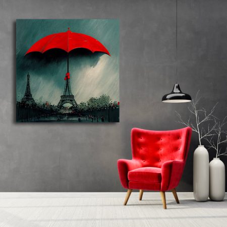 Tableau Paris Parapluie Rouge au mur