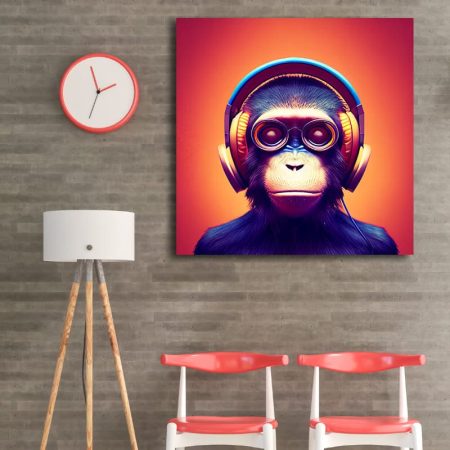 Tableau Singe Casque au mur