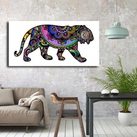 Tableau Tigre Multicolore Mandala au mur