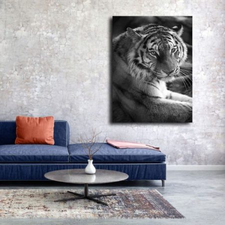 Tableau Tigre Noir Et Blanc au mur